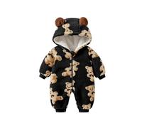 Mono de Invierno para niñas con Capucha de Oso, Suave y Grueso, para bebés de 0 a 24 Meses, Forro Polar, Cremallera Frontal, Patucos Plegables, Color Rosa, Ideal para el frío y Nieve.