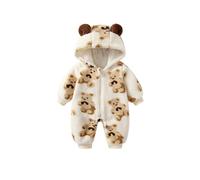 Mono de Invierno para niñas con Capucha de Oso, Suave y Grueso, para bebés de 0 a 24 Meses, Forro Polar, Cremallera Frontal, Patucos Plegables, Color Rosa, Ideal para el frío y Nieve.