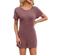 Mono de jersey para mujer del Reino Unido, pantalones todo en uno, overol para mujer, talla grande, overol de verano con mangas, sin mangas, cuello en V, conjunto de pantalones cortos, Rojo ladrillo