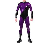 Mono de látex sexy negro y morado con pies, calcetines de adelante a atrás, entrepierna con cremallera, body de goma, plateado W rosa perla, mujer XL