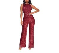 Mono de lentejuelas para mujer sin mangas con cuello redondo, mono para mujer chic para fiesta de cócteles, fiestas, pantalones anchos fluidos, trajes de lentejuelas para fiestas y eventos especiales