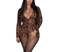Mono de leopardo para mujer, mono con estampado de guepardo de manga larga con cuello en V, Bodycon Party, Club, mono liso para yoga, entrenamiento de fitness, leopardo, M