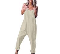 Mono de Lino Mono Mujer Verano Elegante Largo Monos de Vestir Verano Talla Grande Peto Sin Mangas Mono Color Sólido Pantalones Anchos de Rectos Playsuit Fiesta de Noche Casuales Jumpsuits