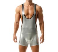 Mono de lucha libre para hombre con brillo aceitoso de alto rendimiento Powerlifting Singlet transparente body de una pieza para gimnasia, sin mangas, apoyo atlético, uniforme de lucha libre, R blanco
