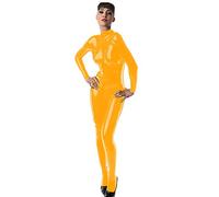 Mono de manga larga con pies de PVC para mujer, con cuello alto, traje de cosplay, amarillo, M