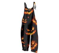 Mono de mujer con estampado de Halloween, corte ancho, pelele suelto con aberturas ajustables, bolsillos laterales, traje de fiesta informal, marine, XL