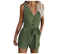 Mono de mujer de manga corta de verano para mujer, con control de abdomen, elegante, monocromo, con piernas anchas, cómodo, festival, boda, bodycon de talle alto, vestido largo de playa, verde, L