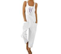 Mono de mujer de verano de algodón, mono Jumpsuit mujer, casual sin mangas Playsuit mono de pierna ancha con bolsillos de playa Monos de verano de una pieza y mono mono entero mono maternidad