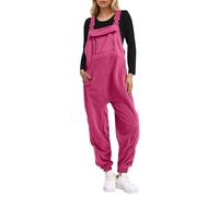 Mono de mujer deportivo cepillado con peto para mujer, ajustable, con pantalones de esquí cálidos de invierno, Rosa intenso., L
