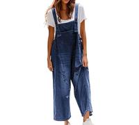 Mono de mujer Jeans de una pieza Overall Casual Mono entero Pierna ancha Suave Jumpsuit Ajustable Correas Playsuit Ligero Peto de Maternidad Sin Mangas Oversize Con Bolsillos Pantalones de Denim, azul