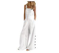 Mono de mujer largo de verano cómodo Overall mono de una pieza casual elegante Jumpsuit con bolsillos vintage ligeros pantalones Baggy sueltos sin mangas Playsuit Mono de maternidad, Color blanco., S