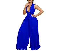 Mono de mujer sexy sin mangas de cintura alta con cuello en V profundo de color sólido con solapa, mono elegante y elegante, pierna ancha plisada, ocio, cómodo para fiesta de fiesta