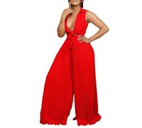 Mono de mujer sexy sin mangas de cintura alta con cuello en V profundo de color sólido con solapa, mono elegante y elegante, pierna ancha plisada, ocio, cómodo para fiesta de fiesta