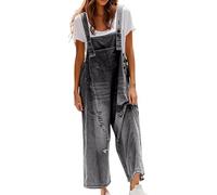 Mono de mujer vaquero de una pieza suave casual mono entero verano elegante overall jumpsuit con bolsillos transpirable vintage peto maternidad ligero sin mangas suelto pantalones Baggy, gris, L