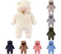 Mono de nieve con capucha para bebé recién nacido, unisex, forro polar, diseño de oso, con cremallera, de felpa, con bolsillos, mangas largas, térmico, blanco, 0-3 meses