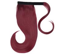 Moño de pelo 18 pulgadas estiramiento sintético envoltura cola de caballo peine cola de caballo extensiones de cabello liso moño for mujeres Pieza de moño para el cabello(BURG)