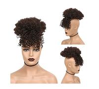 Moño de pelo afro alto para mujer, moño con cordón, cola de caballo con flequillo, clips de cola de caballo rizados cortos sintéticos en extensiones de moño para mujeres negras (color: Q35 4)