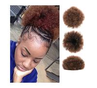 Moño de pelo Afro Puff con cordón Extensión de cola de caballo Bollo rizado Peluca de cola de caballo corta sintética for mujeres negras Bollo de pelo Pieza de moño para el cabello(1BT30#)