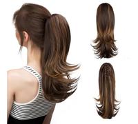 Moño de Pelo Clips sintéticos en extensiones de cabello de cola de caballo peluca de 14 pulgadas de largo ondulado moño con banda elástica cola de caballo for mujeres Pieza de Pelo de Moño Desordenado