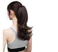 Moño de Pelo Clips sintéticos en extensiones de cabello de cola de caballo peluca de 14 pulgadas de largo ondulado moño con banda elástica cola de caballo for mujeres Bollo(4)