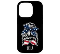 Moño de pelo desordenado Leila con diseños de gafas de sol con cinta de EE. UU Carcasa para iPhone 14 Pro