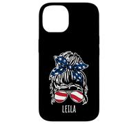 Moño de pelo desordenado Leila con diseños de gafas de sol con cinta de EE. UU Carcasa para iPhone 14