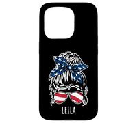 Moño de pelo desordenado Leila con diseños de gafas de sol con cinta de EE. UU Carcasa para iPhone 15 Pro