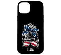 Moño de pelo desordenado Leila con diseños de gafas de sol con cinta de EE. UU Carcasa para iPhone 15 Plus