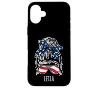 Moño de pelo desordenado Leila con diseños de gafas de sol con cinta de EE. UU Carcasa para iPhone 16 Plus