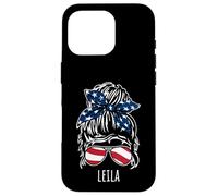 Moño de pelo desordenado Leila con diseños de gafas de sol con cinta de EE. UU Carcasa para iPhone 16 Pro