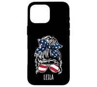 Moño de pelo desordenado Leila con diseños de gafas de sol con cinta de EE. UU Carcasa para iPhone 16 Pro Max