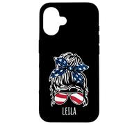 Moño de pelo desordenado Leila con diseños de gafas de sol con cinta de EE. UU Carcasa para iPhone 16