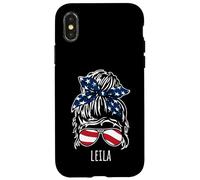 Moño de pelo desordenado Leila con diseños de gafas de sol con cinta de EE. UU Carcasa para iPhone X/XS