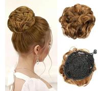 Moño de pelo desordenado, pieza de pelo, cordón elástico, extensiones de pelo sintético rizado para mujeres, uso diario-27