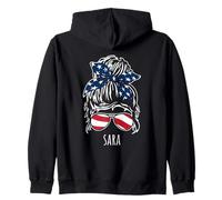 Moño de pelo desordenado Sara con diseños de gafas de sol con cinta de EE. UU Sudadera con Capucha
