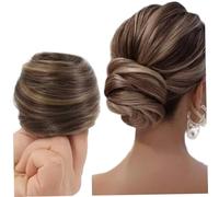 Moño de pelo falso ajustable y desordenado con bandas elásticas peluca marrón claro de aspecto natural y reutilizable para uso diario para entornos profesionales.