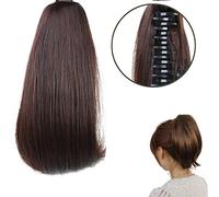 Moño De Pelo Falso Peluca de cola de caballo recta corta de 10 pulgadas con pinzas de garra, peluca de cola de caballo, moño de pelo, pinzas de pelo de cola de caballo sintéticas for mujer Accesorios