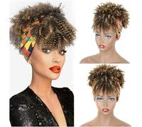 Moño de pelo falso, postizo, cola de caballo, moño rizado sintético con flequillo, extensión de cola de caballo con cordón corto for mujeres, moño de pelo sintético afro alto, postizos, coletas, 1 pie