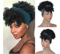 Moño de pelo falso, postizo, cola de caballo, moño rizado sintético con flequillo, extensión de cola de caballo con cordón corto for mujeres, moño de pelo sintético afro alto, postizos, coletas, 1 pie