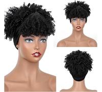 Moño de pelo falso, postizo, cola de caballo, moño rizado sintético con flequillo, extensión de cola de caballo con cordón corto for mujeres, moño de pelo sintético afro alto, postizos, coletas, 1 pie