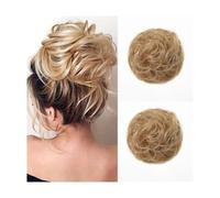 Moño de pelo humano, moño rizado, extensiones con banda elástica, cabello humano, moño desordenado, extensiones de pelo para mujeres (rubio natural)
