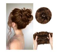 Moño de pelo humano, moño rizado, extensiones con banda elástica, cabello humano, moño desordenado, extensiones de pelo para mujeres (marrón claro)