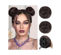 Moño de pelo, Mini garra sintética con moño espacial: postizo con orejas de gato desordenadas for mujer Mujer(Dark brown)
