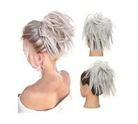 Moño de pelo Moño de pelo desordenado for mujer, extensiones de cabello, postizo rizado, moño sintético ondulado y desordenado, Updo despeinado Piezas de moño para mujer(Grijs)