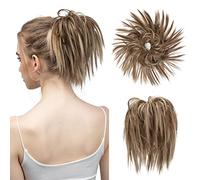 Moño de Pelo Moño desordenado for mujer, cola de caballo corta con banda elástica, peluca, paquete de pelo con lazo, pelo rizado peludo desordenado, moño for mujer Pieza de Pelo de Moño Desordenado (