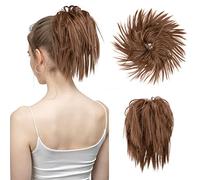 Moño de Pelo Moño desordenado for mujer, cola de caballo corta con banda elástica, peluca, paquete de pelo con lazo, pelo rizado peludo desordenado, moño for mujer Pieza de Pelo de Moño Desordenado (