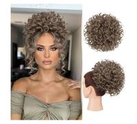 Moño de pelo Moño despeinado for mujeres negras: cola de caballo rizada con cordón, moño despeinado suelto y ondulado de 80 g(Light grey-gold)