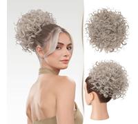 Moño de pelo, Moño despeinado for mujeres negras: cola de caballo rizada con cordón, moño suelto y ondulado 80 g(Silver-grey)