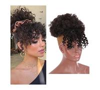 Moño de Pelo para Mujer Moño sintético High Puff Bun Ponytail Cordón con flequillo Fluffy African Short Curly Ponytail Extensiones de cabello for mujeres Pieza de Pelo de Moño Desordenado (Color : A