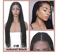 Moño de Pelo Peluca trenzada torcida de 30 pulgadas, peluca trenzada de encaje negro largo, pelo largo liso for mujer, tocado de fibra sintética, moño for el pelo Extensiones De Cabello Pieza De Cabel